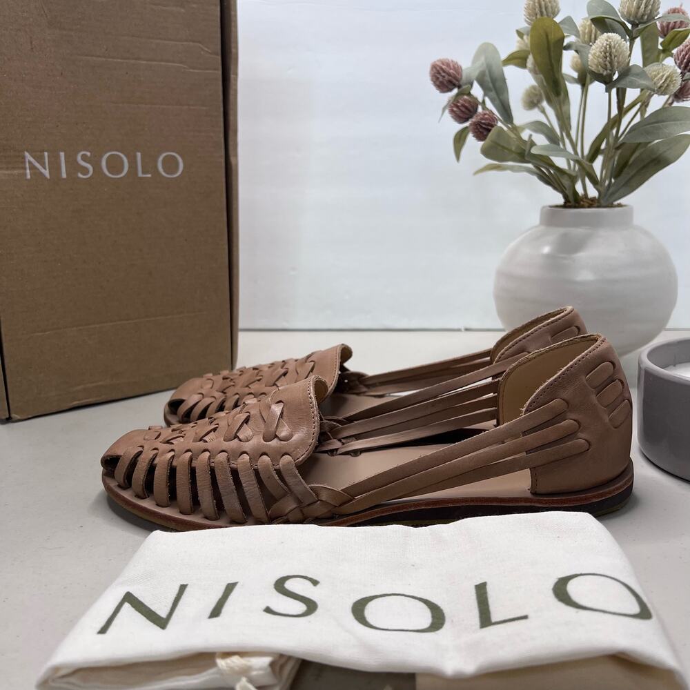 Nisolo Huarache Leather Sandals Slip On Leather Almond Women 9.5 Anthropologie
